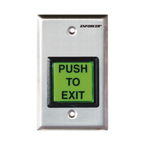 Botón de Salida / Con Iluminación / Con Placa de Pared de Acero Inoxidable / IP65 / Voltaje 12 / 24 Vcd / Mensaje de Idioma Intercambiable / 3 Placas de Idioma Incluidas