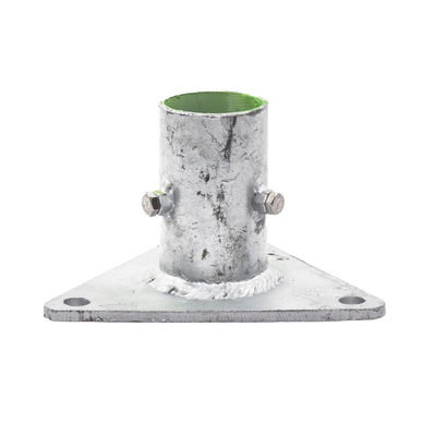 Base Triangular para Mástil de 1″ a 2″ con Opresores. Galvanizado por Inmersión en Caliente.