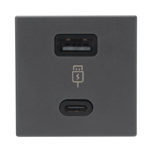 Módulo Doble USB Tipo A+C / Carga Rápida 30W / Color Grafito / Compatible con Torres y Cajas Simon / Modelo: (K126F/14)