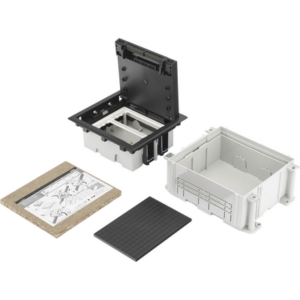 Caja de Suelo Simon Serie S / Para Voz, Datos o Contactos Eléctricos / Capacidad para 2 Módulos / Con Registro Integrado para Fijación en Concreto / Profundidad Ajustable de 70 a 100 mm (2.76 a 3.94 pulgadas) / Alta Resistencia Mecánica y Térmica