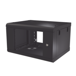Gabinete de Pared de 6U con Puerta de Cristal Templado, 479.5 mm de Profundidad, Rack de 19”, Acero Reforzado Color Negro.