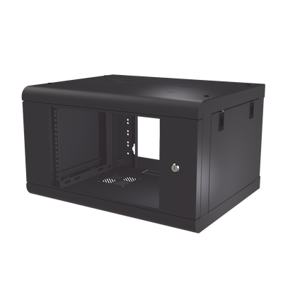 Gabinete de Pared de 6U con Puerta de Cristal Templado, 479.5 mm de Profundidad, Rack de 19”, Acero Reforzado Color Negro.