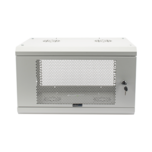 Gabinete de Pared de 6U con Puerta Perforada, 455 mm de Profundidad Total, Rack de 19”, Acero Reforzado Color Gris Mate