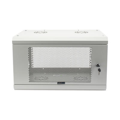 Gabinete de Pared de 6U con Puerta Perforada, 455 mm de Profundidad Total, Rack de 19”, Acero Reforzado Color Gris Mate