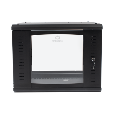 Gabinete Abatible de Pared (Con Marco Trasero) con Rack 19″ de 9 Unidades. Ventana de Cristal Templado.