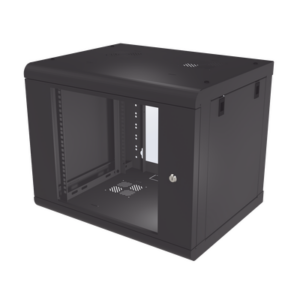 Gabinete de Pared de 9U con Puerta de Cristal Templado, 479.5 mm de Profundidad, Rack de 19”, Acero Reforzado Color Negro.