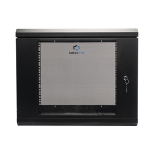 Gabinete de Pared de 9U con Puerta de Cristal Templado, 455 mm de Profundidad, Rack de 19”, Acero Reforzado Color Negro.