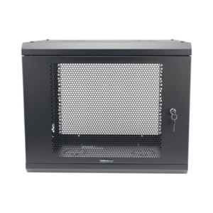 Gabinete de Pared de 9U con Puerta Perforada, 455 mm de Profundidad, Rack de 19”, Acero Reforzado Color Negro.