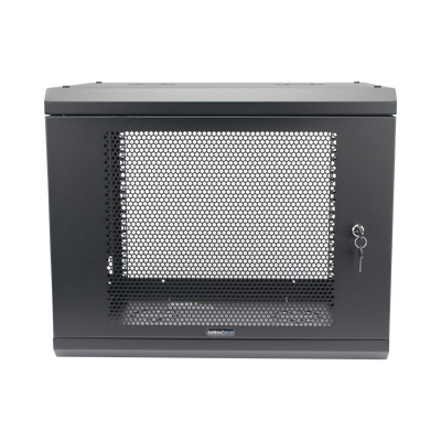 Gabinete de Pared de 9U con Puerta Perforada, 455 mm de Profundidad, Rack de 19”, Acero Reforzado Color Negro.