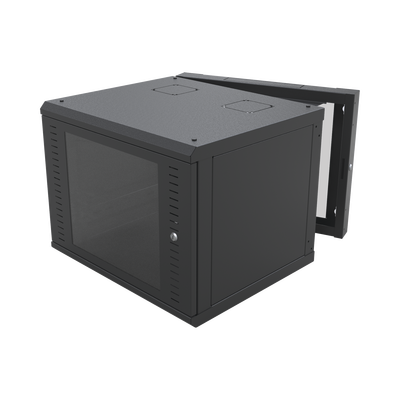 Gabinete Abatible de Pared (Con Marco Trasero) con Rack 19″ de 12 Unidades. Ventana de Cristal Templado.