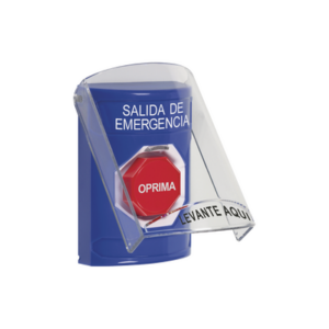 Botón de Salida de Emergencia, Texto en Español, Tapa Protectora de Policarbonato Súper Resistente, Restablecimiento con Llave