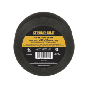 Cinta Eléctrica STRONGHOLD para Aislar, de PVC, Trabajo Pesado Eléctrico Industrial (Soporta UV, abrasión, agua, aceite y corrosión), Grosor de 0.21 mm (8.5 mil), Ancho de 38 mm, y 20 m de Largo, Uso Interior/Exterior, Color Ne