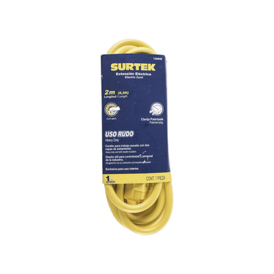Extensión Eléctrica de Uso Rudo 2 metros / 127 V CA 10 A Máximo / Color Amarillo.