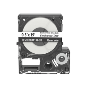 Casete de Etiquetas de Nylon de Cinta Continua, Color Negro Sobre Blanco, Uso Interior/Exterior, 12 (0.5 Pulgadas) mm de Ancho x 6 Metros (19.69 Pies) de Largo