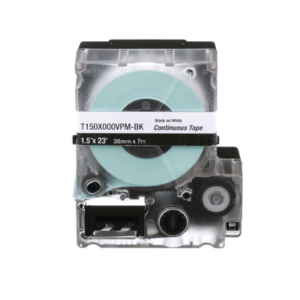 Casete de Etiquetas de Vinilo de Cinta Continua, Color Negro Sobre Blanco, Uso Interior/Exterior, 36 mm (1.42 Pulgadas) de Ancho x 7.6 Metros (24.93 Pies) de Largo