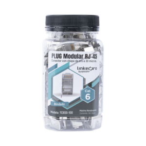 Bote con 100 Piezas de Plug Modular RJ45 Cat6 Blindado con Pin de Tierra, Chapado de Oro a 30 Micras para Durabilidad Extrema