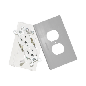 Contacto eléctrico doble, soporte y tapa color aluminio, para canaleta TEK100-A y mini columna THMICG