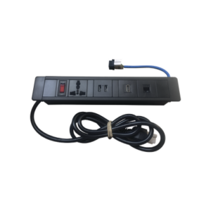 Hub para escritorio color negro, con 1 Puerto HDMI Hembra-Hembra, 1 Conector RJ45 Cat6, 2 Puertos USB 5V DC /2 A, y 1 Contacto eléctrico universal (11100-00001)