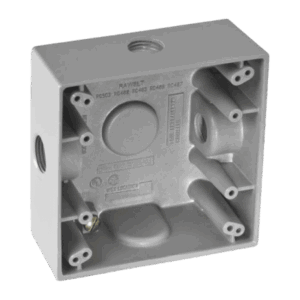 Caja Cuadra de 1/2″ a Prueba de Intemperie/ Cuenta con 3 salidas.