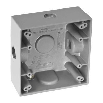 Caja Cuadra de 1/2″ a Prueba de Intemperie/ Cuenta con 3 salidas.