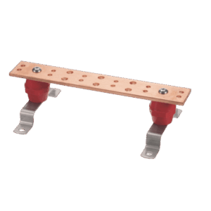 Barra Unión Telecom TMGB / 12 x 2 x 1/4 in / Cobre 100% / 6+12 Orificios / Montaje Muro Incluido / Aisladores Rojos / J-STD-607-A