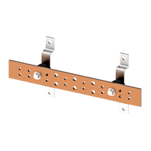 Barra de Tierra para Telecomunicaciones De Cobre Electrochapado / 0.25 x 2.00 x 16.00 pulgadas / 12 Puntos de Conexión / Incluye Soportes y Conectores / Anticorrosivo