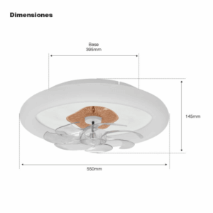 Ventilador de Techo con Luminario LED de 110 V CA 50/60 Hz / 88 W / 3 Tonos de Luz (6500 – 4 000 – 2 700 K) / Diámetro 500 mm / 6 Velocidades / Dimeable.