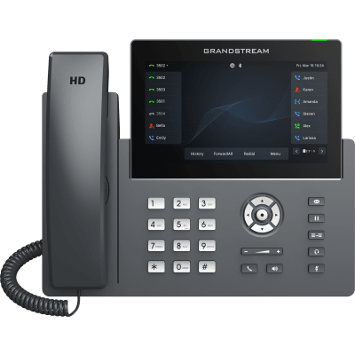 Teléfono IP Wi-Fi, Grado Operador, 12 líneas SIP con 6 cuentas, pantalla táctil 7″, puertos Gigabit, Bluetooth, PoE, codec Opus, IPV4/IPV6 con gestión en la nube GDMS