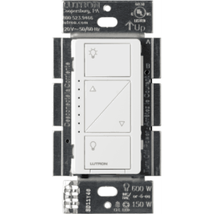 (Caseta Wireless) Atenuador de pared. Aumenta/Disminuye Intensidad de Iluminación. No requiere cable neutro. 150W LED / 600W INC/HAL