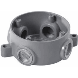 Caja Redonda Estándar sin Tapa a Prueba de Intemperie 102(4) de 3/4″ (19 mm) / Con 5 salidas.