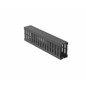 Canaleta Ranurada de PVC con Tapa, Tipo F, 32 mm de Ancho, 53.8 mm de Alto y 2 m de Largo, Color Gris