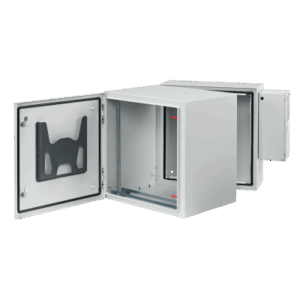 Gabinete Industrial ProTek de Puerta Sólida, Con Aire Acondicionado de 4000 BTU, Protección NEMA Tipo 4/12; IP66; IK10, Abatible, Fabricado en Acero, 19 UR, Color Gris Claro