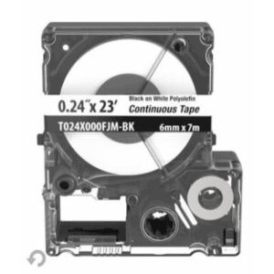 Casete de Etiquetas de Poliolefina de Cinta Continua, Color Negro Sobre Blanco, Uso Interior/Exterior, 5.82 mm de Ancho x 7 Metros (22.97 Pies) de Largo