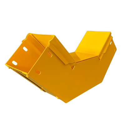 CHFIBER CURVA VERTICAL INTERIOR A 90° DE ALUMINIO PERALTE 4″ ANCHO 4″ RADIO 8″ CON RECUBRIMIENTO EN PINTURA EPÓXICA, INCLUYE TAPA , UN PAR DE COPLES Y TORNILLERÍA.