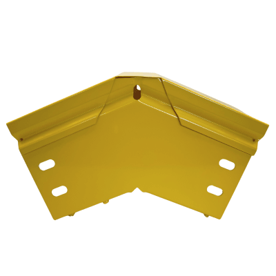 CHFIBER CURVA VERTICAL EXTERIOR A 45° DE ALUMINIO PERALTE 4″ ANCHO 4″ RADIO 8″ CON RECUBRIMIENTO EN PINTURA EPÓXICA, INCLUYE TAPA , UN PAR DE COPLES Y TORNILLERÍA.