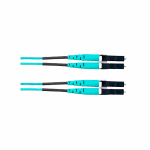 Jumper de Fibra Óptica Multimodo 50/125 OM4, LC-LC Duplex, OFNR (Riser), Color Aqua, 40 Metros (131.23 Pies)