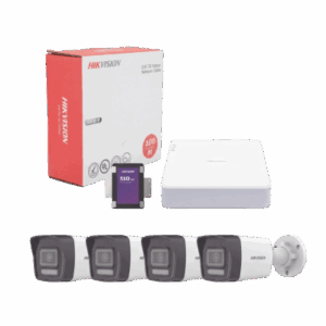 Kit IP 4 Megapixel / NVR de 4 Canales con 4 Puertos PoE / 4 Cámaras IP Bala Dual Light (IR + Luz Blanca) con Microfono Integrado y ACUSENSE Lite para Exterior/ Bobina de Cable de 100 mts / SSD de 1 TB