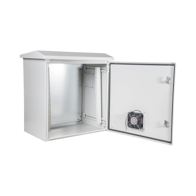Kit Gabinete Ventilado de Acero, Montaje Rack 19″ 11U, IP55 Uso en Exterior (593 x 609 x 399 mm) con Placa Trasera Interior Metálica y Compuerta Inferior Atornillable. Incluye Ventilador, Ventilas, filtros, Terminal de Tierra Física, Ch